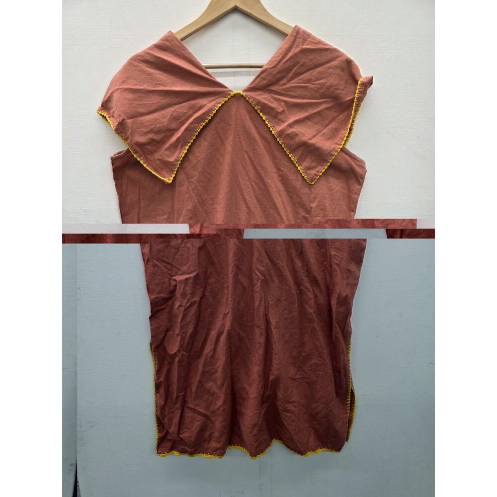 MEXICAN Handmade Embroidered DRESS Orange Cotton Size Medium - Picture 2 of 7